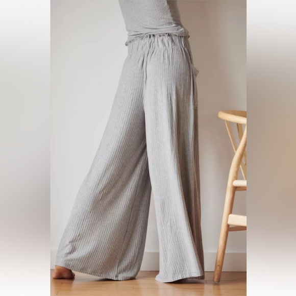 Free People Blissed Out Grey Ribbed Wide Leg Stretch Pants - Picture 5 of 11